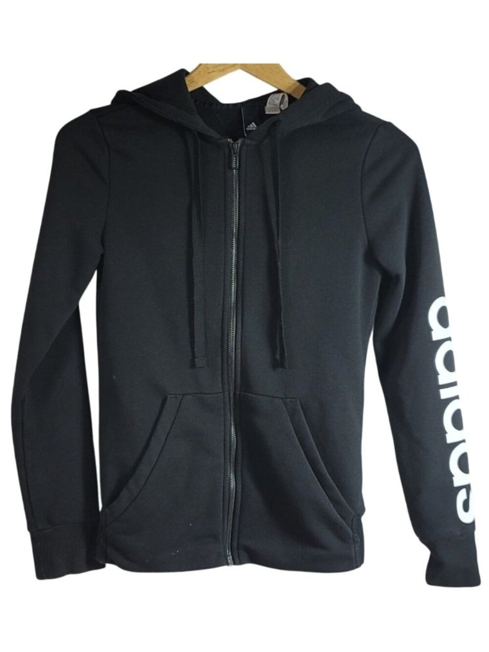Adidas Women Essentials Linear Full Zip Hoodie Black XS Hoodie Logo Pockets READ